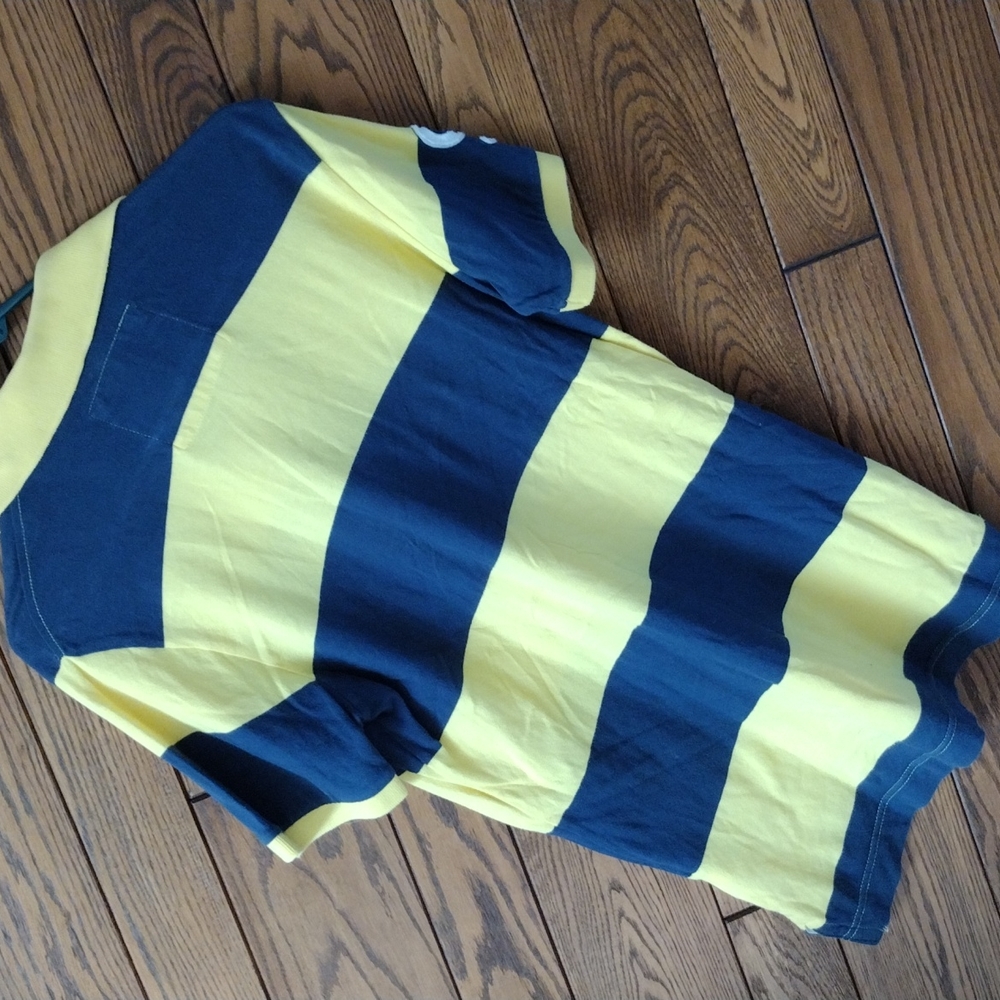 Vintage 1987 AEROPOSTALE MEN'S YELLOW / NAVY STRIPPED POLO SZ S - Picture 6 of 7